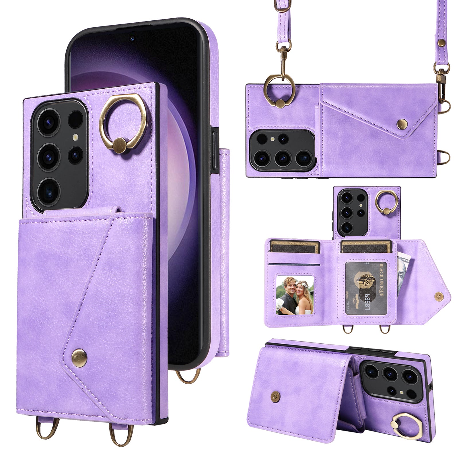 002 Card Bag Shell for Samsung Galaxy S23 Ultra Ring Kickstand Cover Litchi Texture Leather TPU Phone Case with Shoulder Strap 002 Card Bag Shell for Samsung Galaxy S23 Ultra Ring Kickstand Cover Litchi Texture Leather TPU Phone Case with Shoulder Strap